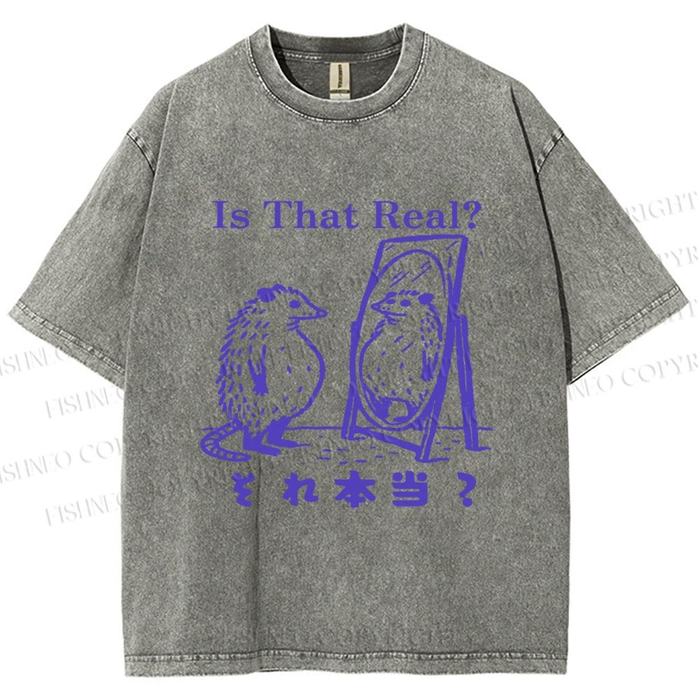 Unisex  Is That Real Funny Opossum In Mirror Printed Washed Tee