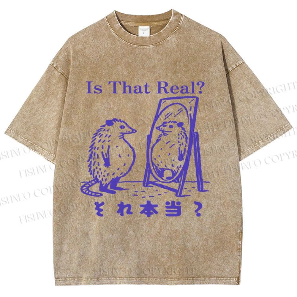 Unisex  Is That Real Funny Opossum In Mirror Printed Washed Tee