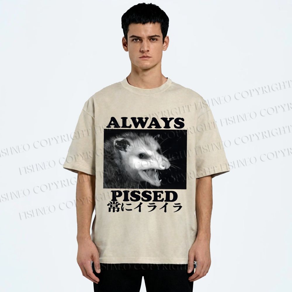 Unisex Screaming Opossum Always Pissed Printed Washed Tee