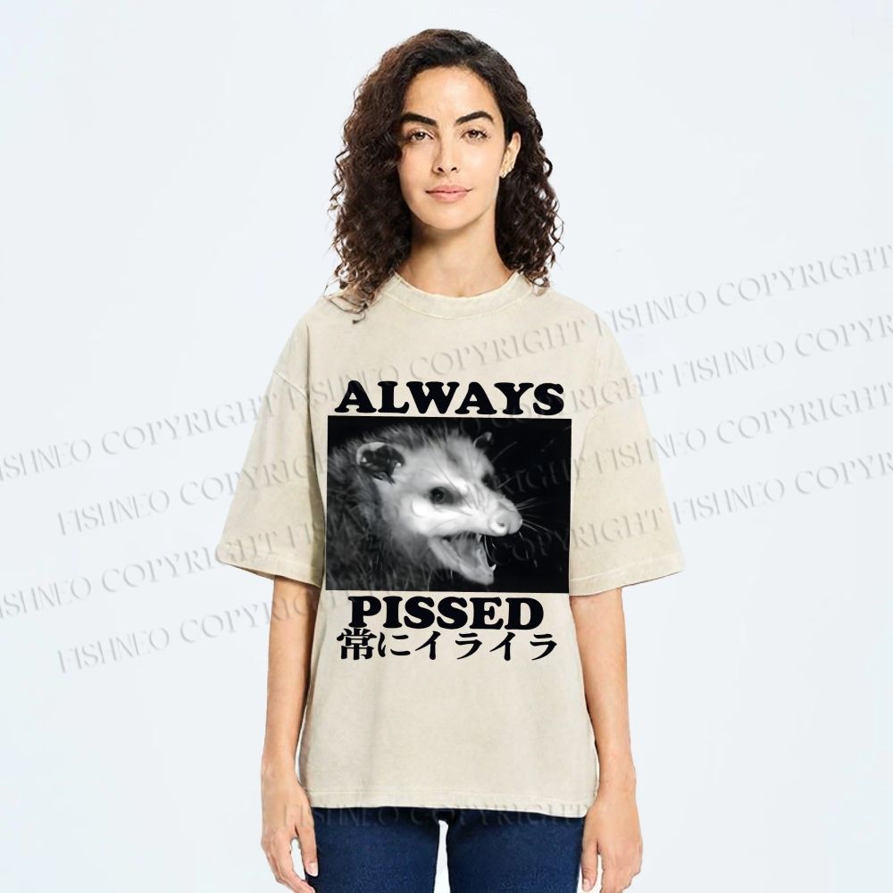 Unisex Screaming Opossum Always Pissed Printed Washed Tee