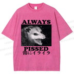Unisex Screaming Opossum Always Pissed Printed Washed Tee