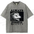 Unisex Screaming Opossum Always Pissed Printed Washed Tee