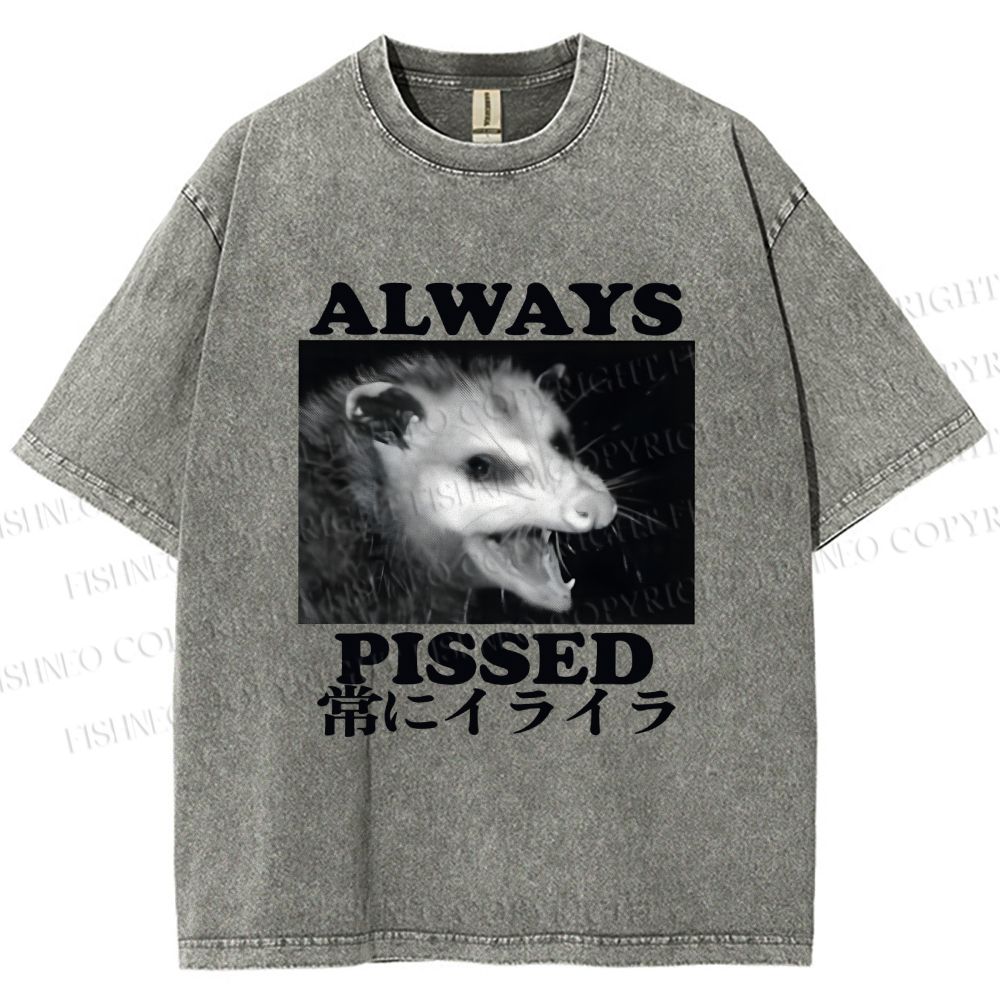 Unisex Screaming Opossum Always Pissed Printed Washed Tee