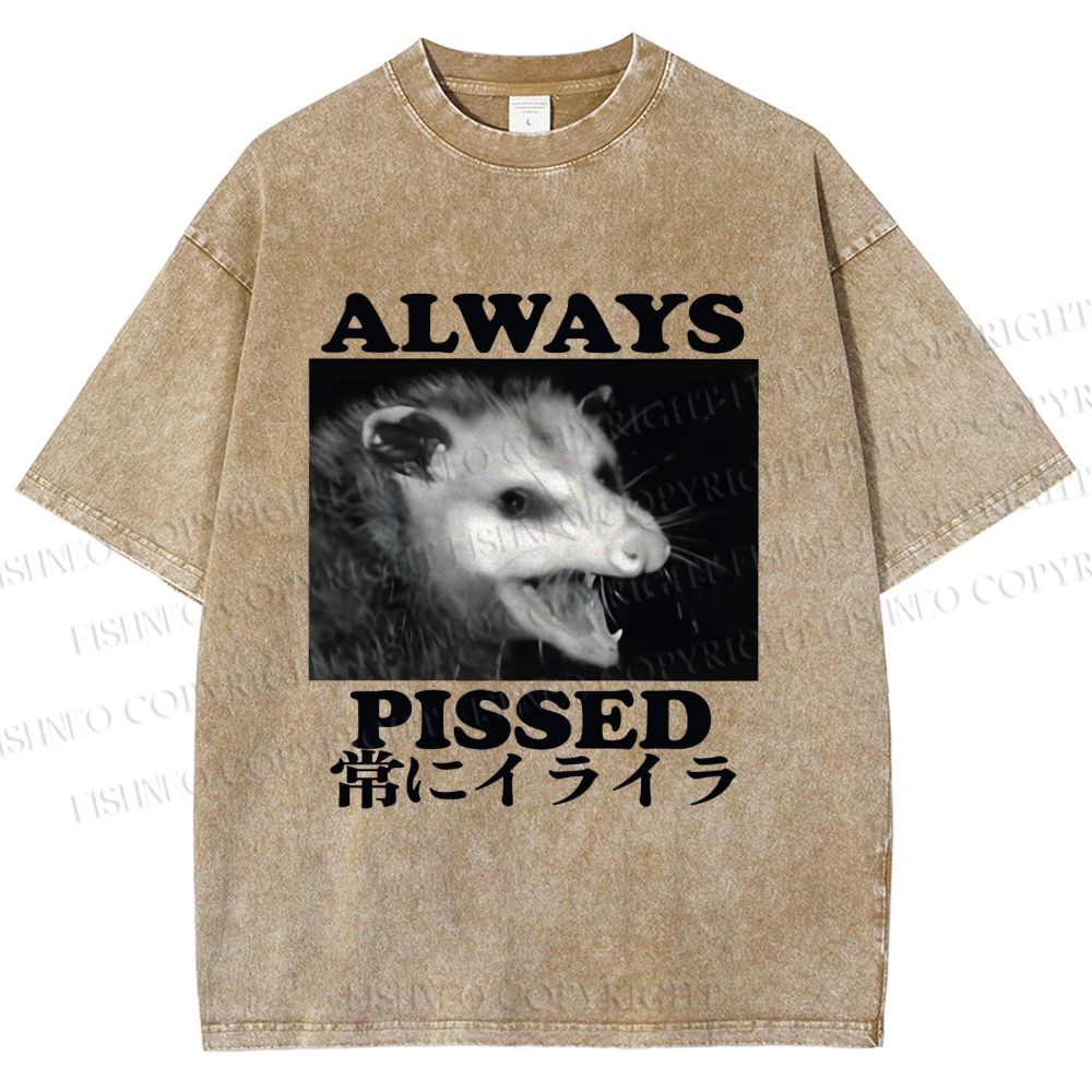 Unisex Screaming Opossum Always Pissed Printed Washed Tee