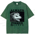 Unisex Screaming Opossum Always Pissed Printed Washed Tee
