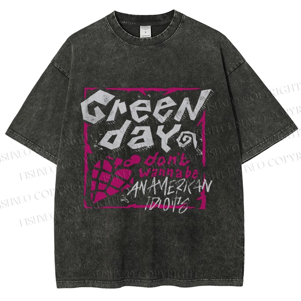 Unisex Dont Wanna Be Idiots Green Day Graffiti Printed Washed Tee