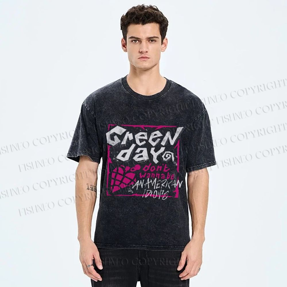 Unisex Dont Wanna Be Idiots Green Day Graffiti Printed Washed Tee