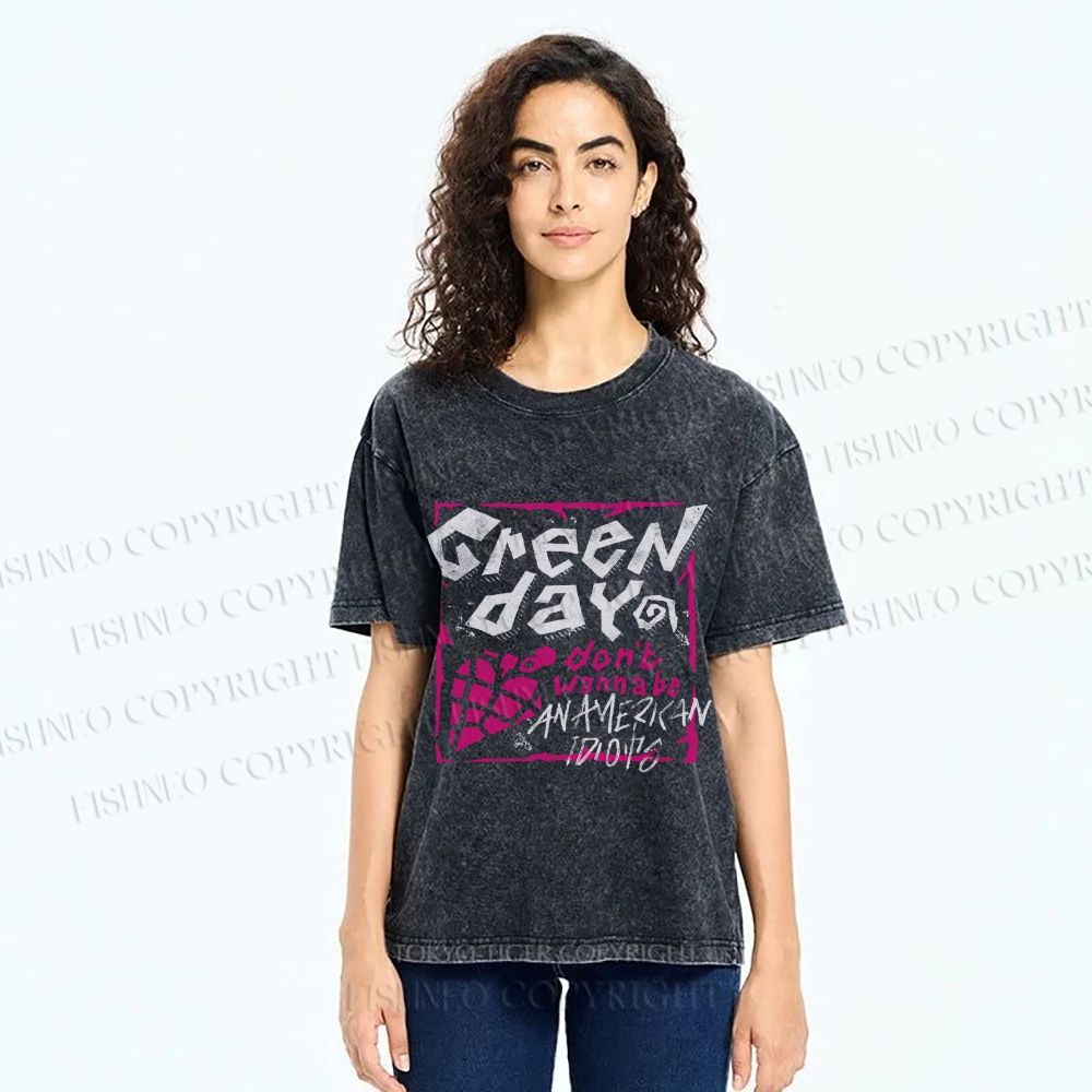 Unisex Dont Wanna Be Idiots Green Day Graffiti Printed Washed Tee
