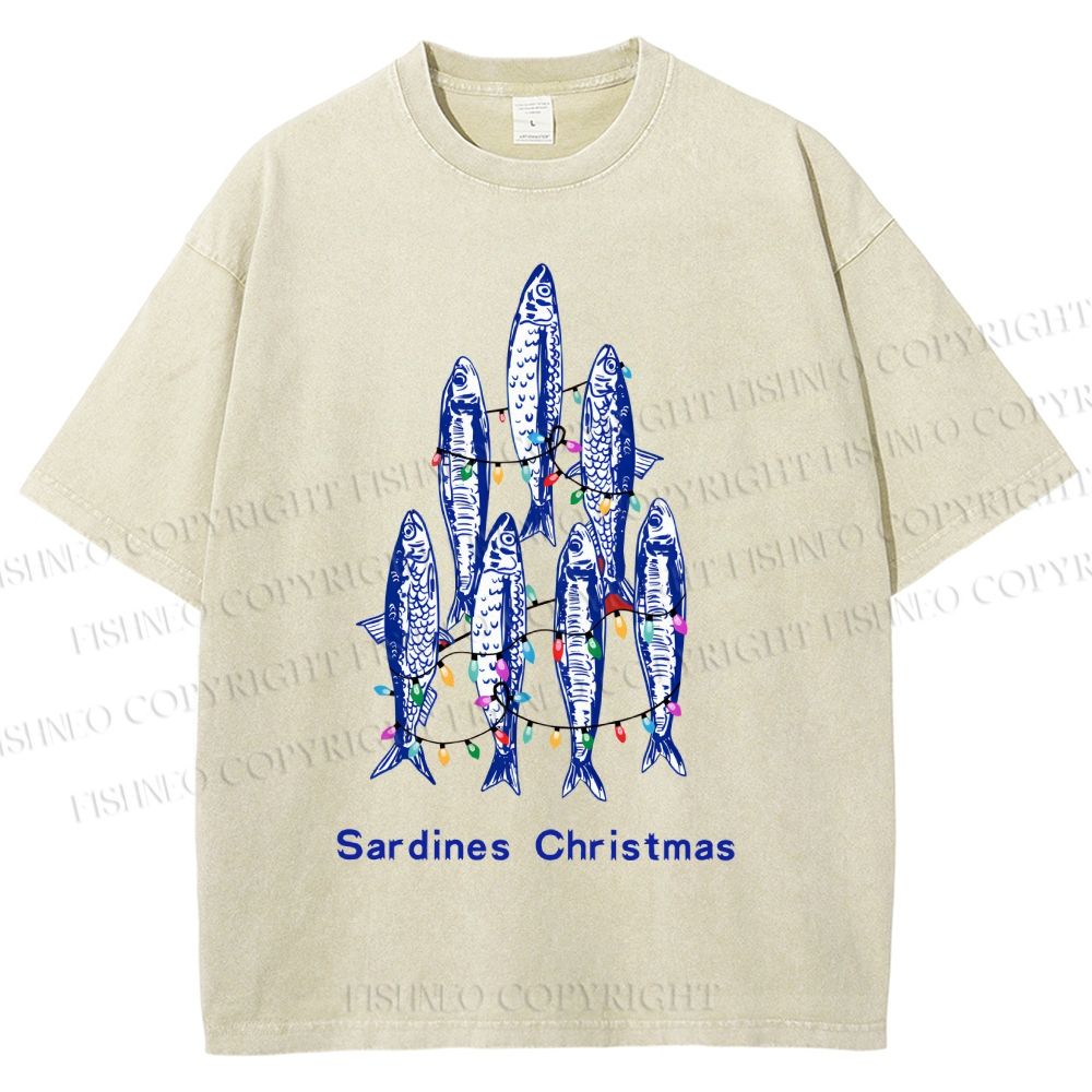 Unisex Sardine Christmas Lights Printed Washed Tee