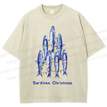 Unisex Sardine Christmas Lights Printed Washed Tee