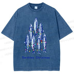 Unisex Sardine Christmas Lights Printed Washed Tee