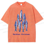 Unisex Sardine Christmas Lights Printed Washed Tee