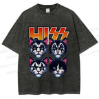 Unisex Hiss Sound From Punk Cat Band Printed Washed Tee