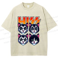 Unisex Hiss Sound From Punk Cat Band Printed Washed Tee