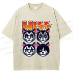Unisex Hiss Sound From Punk Cat Band Printed Washed Tee