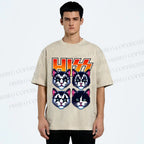 Unisex Hiss Sound From Punk Cat Band Printed Washed Tee