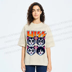 Unisex Hiss Sound From Punk Cat Band Printed Washed Tee