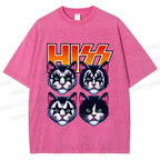 Unisex Hiss Sound From Punk Cat Band Printed Washed Tee
