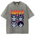 Unisex Hiss Sound From Punk Cat Band Printed Washed Tee