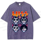 Unisex Hiss Sound From Punk Cat Band Printed Washed Tee