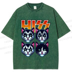 Unisex Hiss Sound From Punk Cat Band Printed Washed Tee