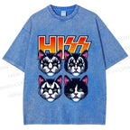 Unisex Hiss Sound From Punk Cat Band Printed Washed Tee