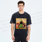 Unisex Silly Black Cat Hiding In Christmas Tree Printed Washed Tee