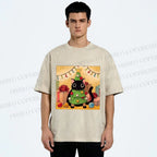 Unisex Silly Black Cat Hiding In Christmas Tree Printed Washed Tee