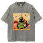 Unisex Silly Black Cat Hiding In Christmas Tree Printed Washed Tee