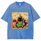 Unisex Silly Black Cat Hiding In Christmas Tree Printed Washed Tee