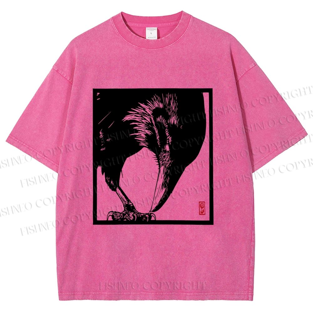 Unisex Vintage Crow Printed Washed Tee
