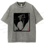 Unisex Vintage Crow Printed Washed Tee