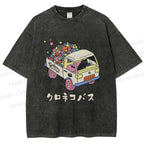 Unisex Black Cat Delivers Stars Printed Washed Tee