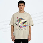 Unisex Black Cat Delivers Stars Printed Washed Tee