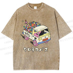 Unisex Black Cat Delivers Stars Printed Washed Tee