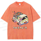 Unisex Black Cat Delivers Stars Printed Washed Tee