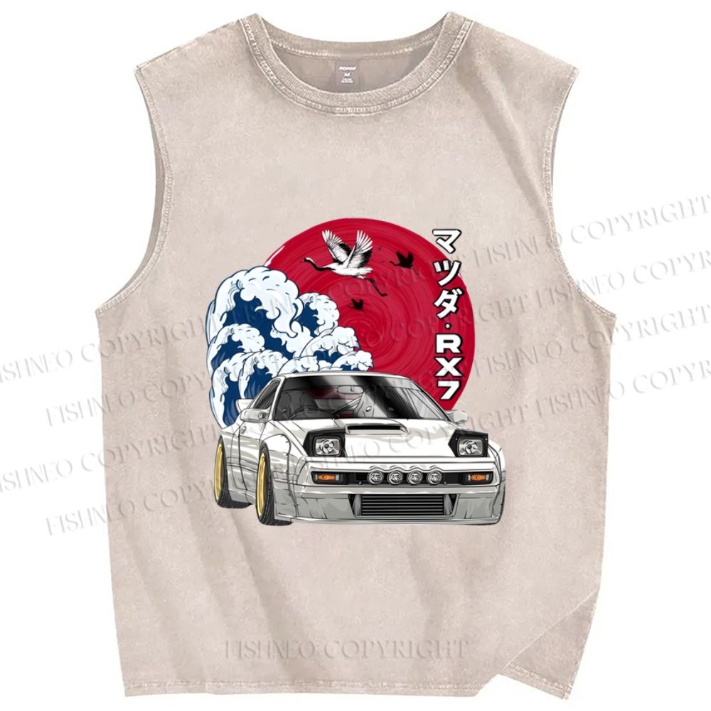 Unisex Japanese Racing Car Printed Washed Tank Top