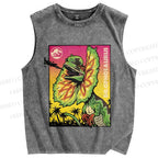 Unisex Dinosaur Graffiti Vintage Printed Washed Tank Top