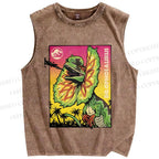 Unisex Dinosaur Graffiti Vintage Printed Washed Tank Top