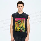 Unisex Dinosaur Graffiti Vintage Printed Washed Tank Top