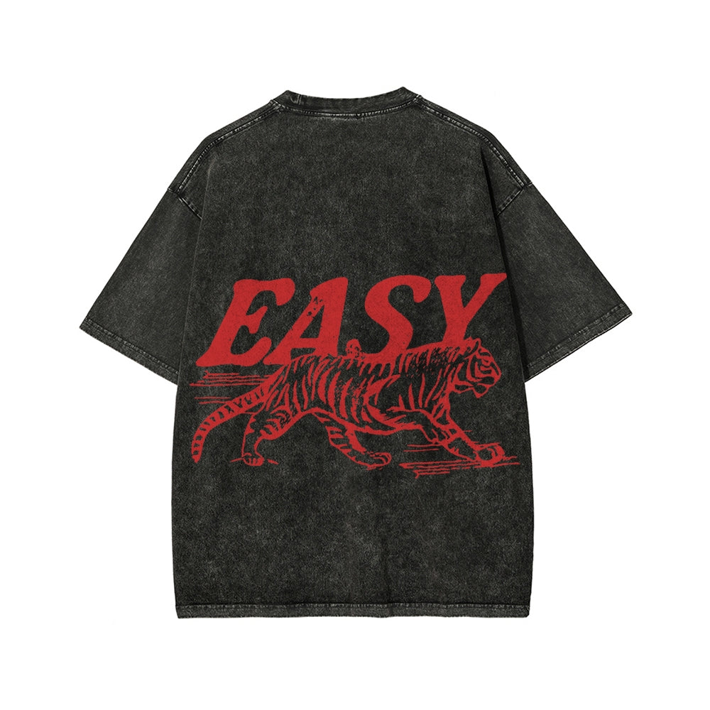 Unisex Easy Tiger Front And Back Printed Washed Tee