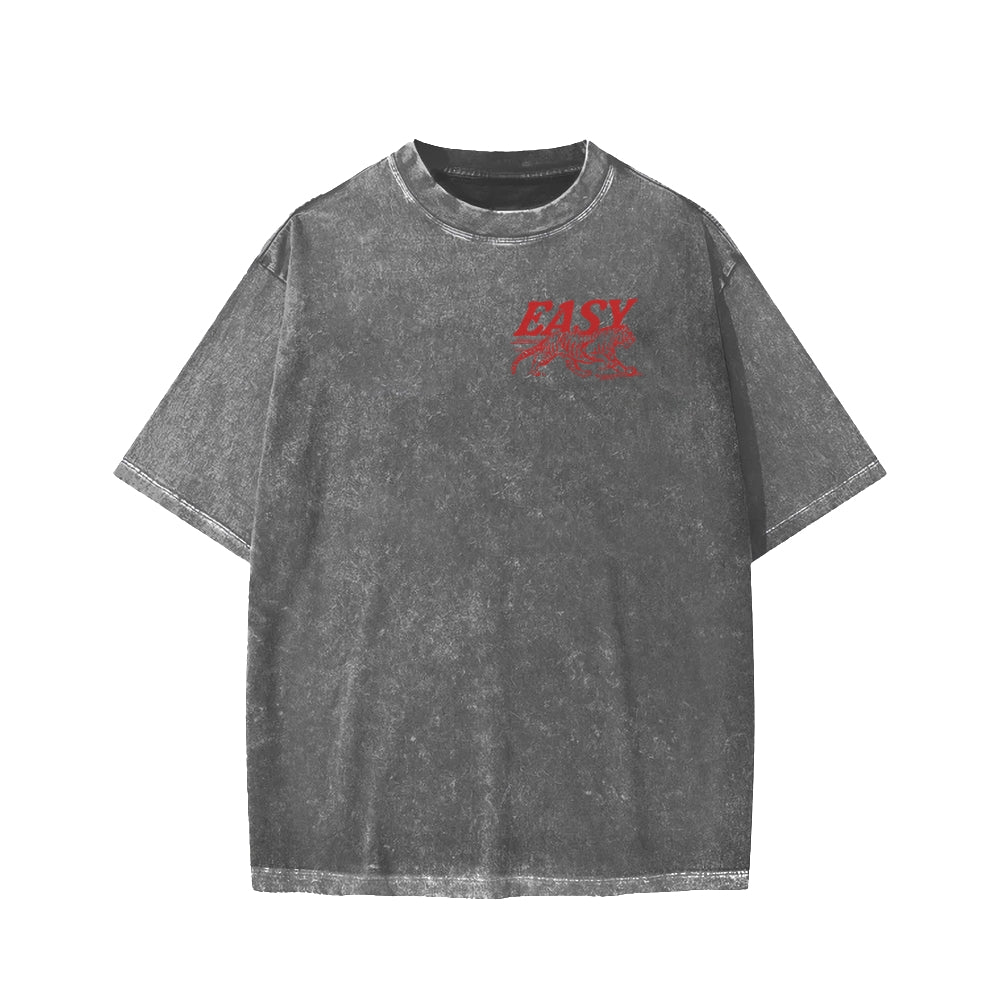Unisex Easy Tiger Front And Back Printed Washed Tee