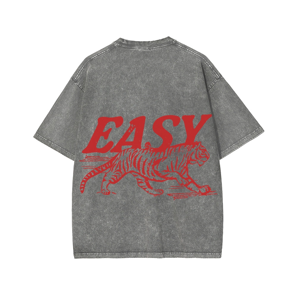 Unisex Easy Tiger Front And Back Printed Washed Tee