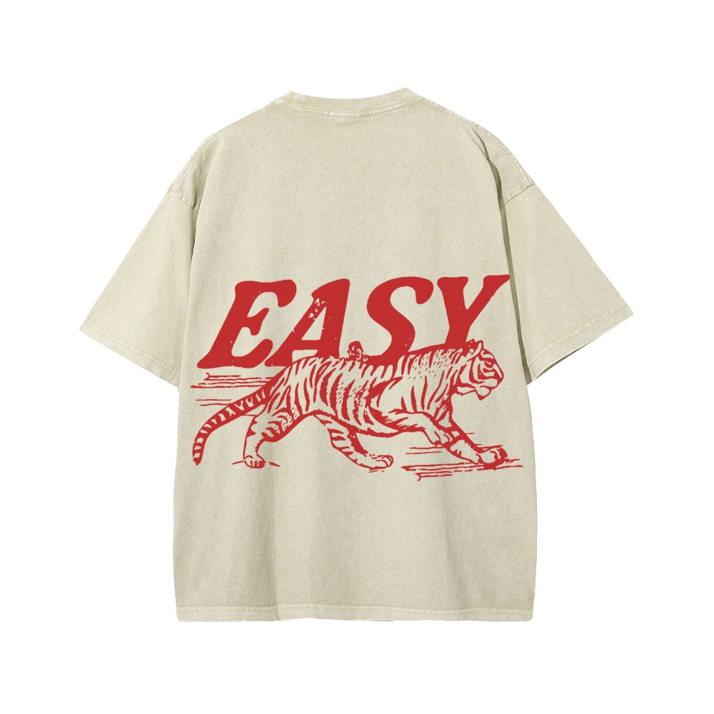 Unisex Easy Tiger Front And Back Printed Washed Tee