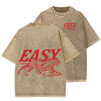 Unisex Easy Tiger Front And Back Printed Washed Tee
