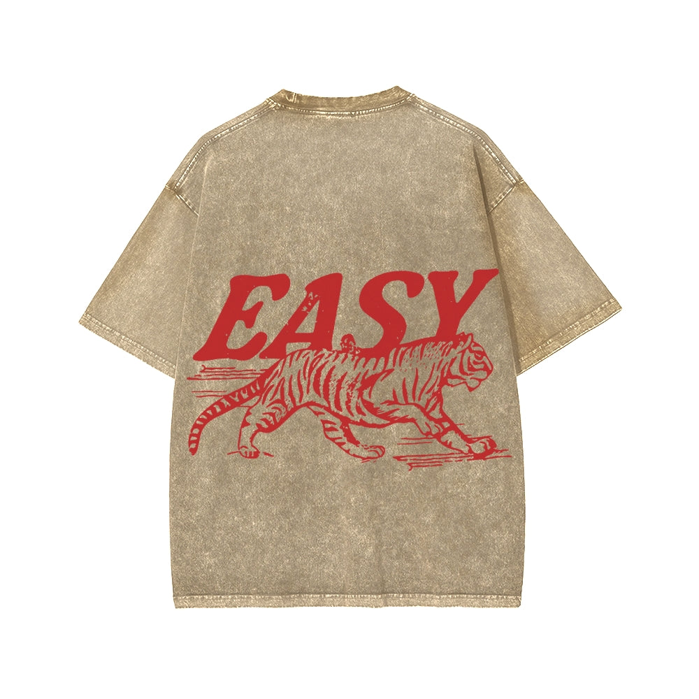Unisex Easy Tiger Front And Back Printed Washed Tee