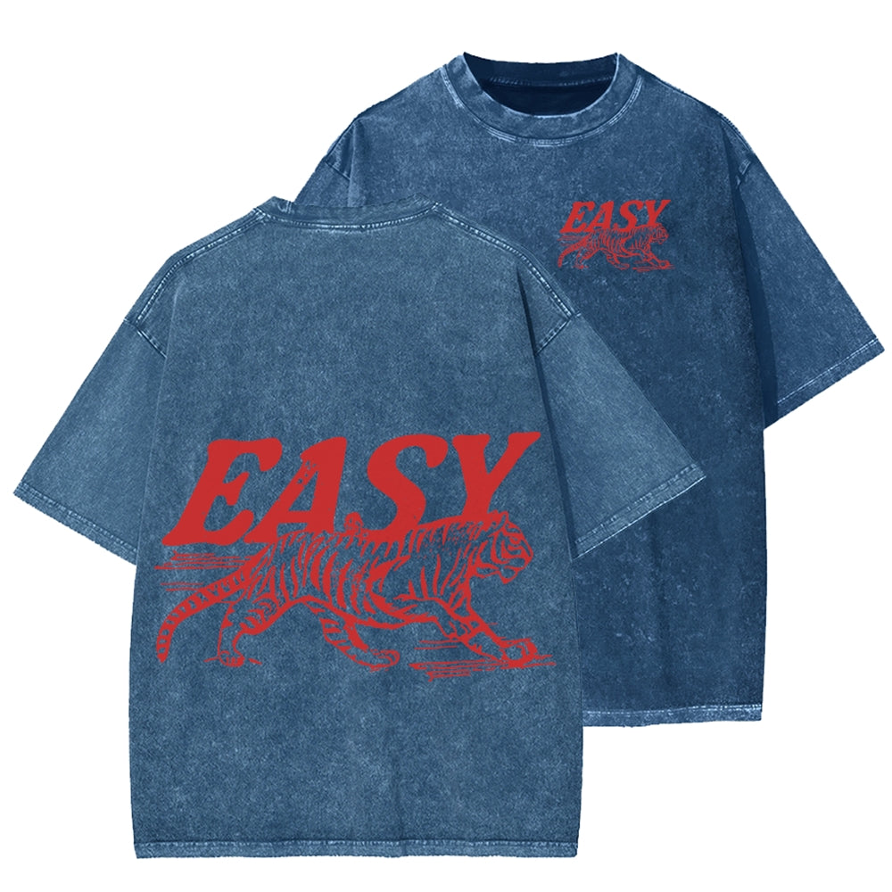 Unisex Easy Tiger Front And Back Printed Washed Tee