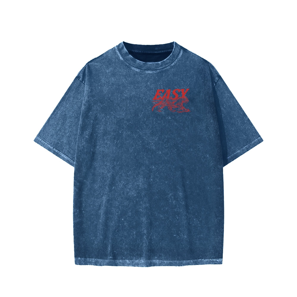 Unisex Easy Tiger Front And Back Printed Washed Tee