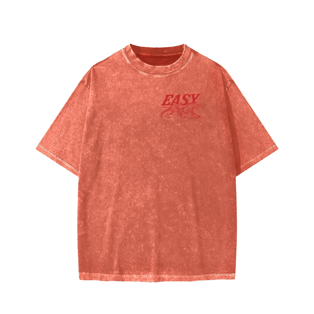 Unisex Easy Tiger Front And Back Printed Washed Tee
