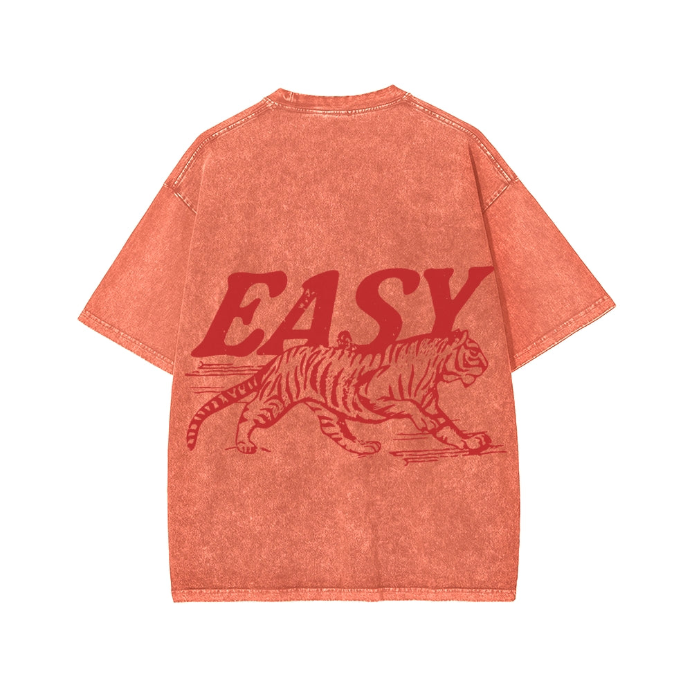 Unisex Easy Tiger Front And Back Printed Washed Tee